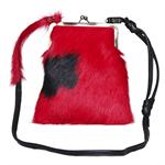 Hotsjok design lille rød koskindstaske med bøjle.